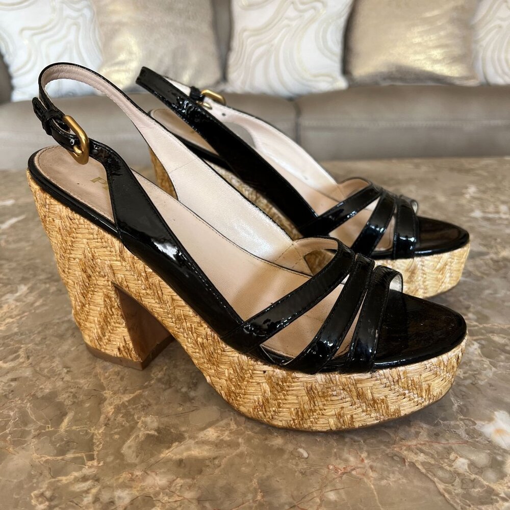 Black Prada Slingback Espadrille Platform Heels Size 37